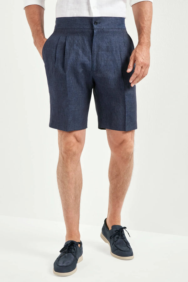 Men Pini Parma blue relaxed shorts made in italy in Linen