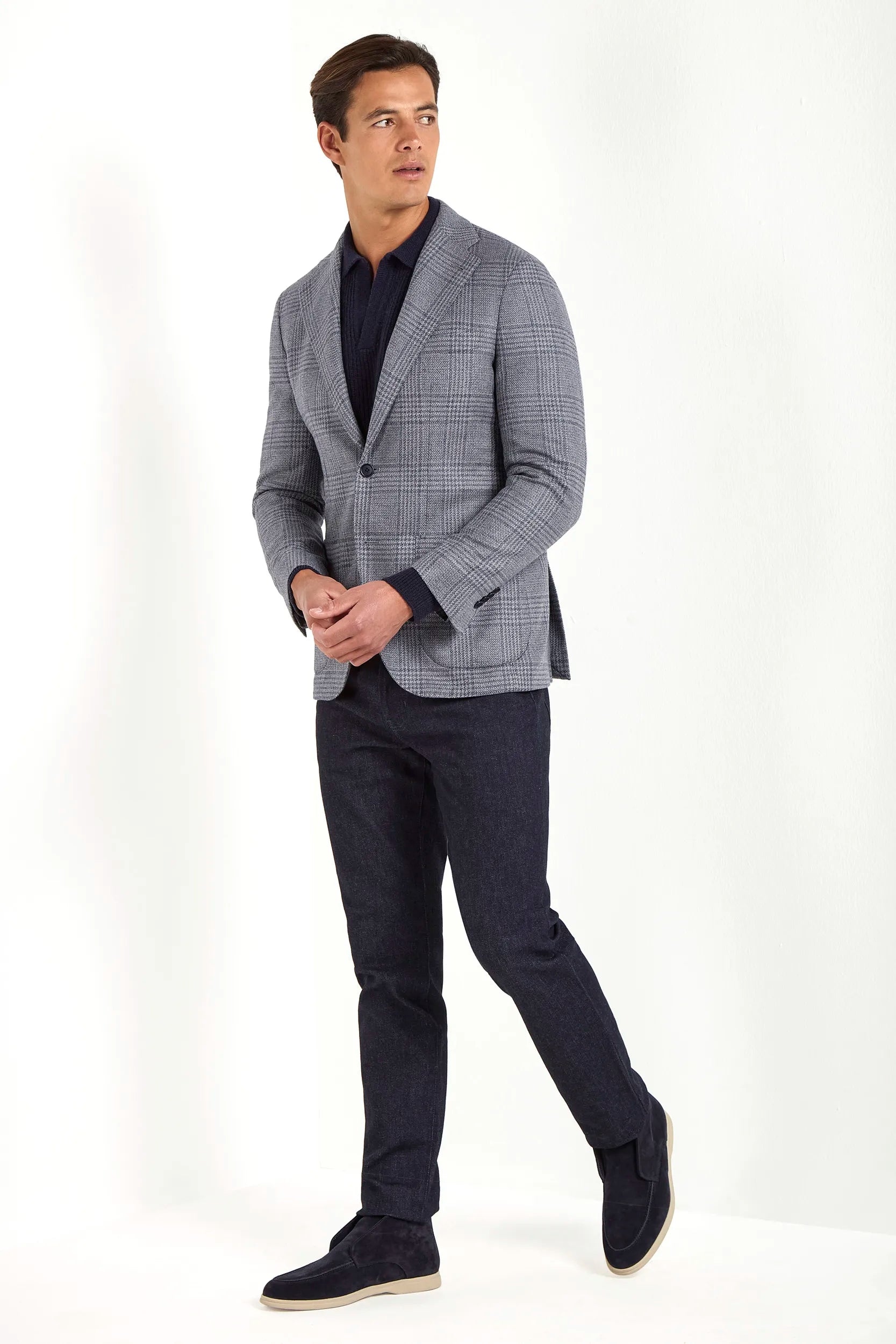 dusty blue prince of wales jacket, men's prince of wales jacket, italian wool jacket, blue patterned jacket, luxury men's jacket, elegant men's blazer, refined prince of wales jacket, tailored dusty blue jacket, premium italian jacket, sophisticated men's blazer, timeless italian jacket, upscale men's blazer, classic prince of wales jacket, italian craftsmanship blazer, premium men's wool blazer, refined italian jacket