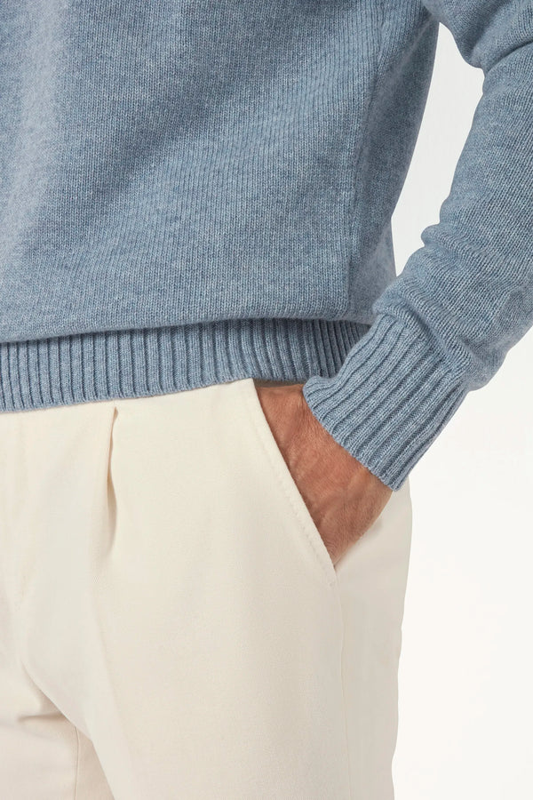 dusty blue merino crewneck, men's merino sweater, italian merino crew, dusty blue wool crewneck, luxury men's sweater, elegant men's crewneck, refined merino sweater, tailored dusty blue crewneck, premium italian sweater, sophisticated men's knitwear, timeless italian crewneck, upscale men's sweater, classic dusty blue crewneck, italian craftsmanship sweater, premium men's merino knit, refined italian crewneck