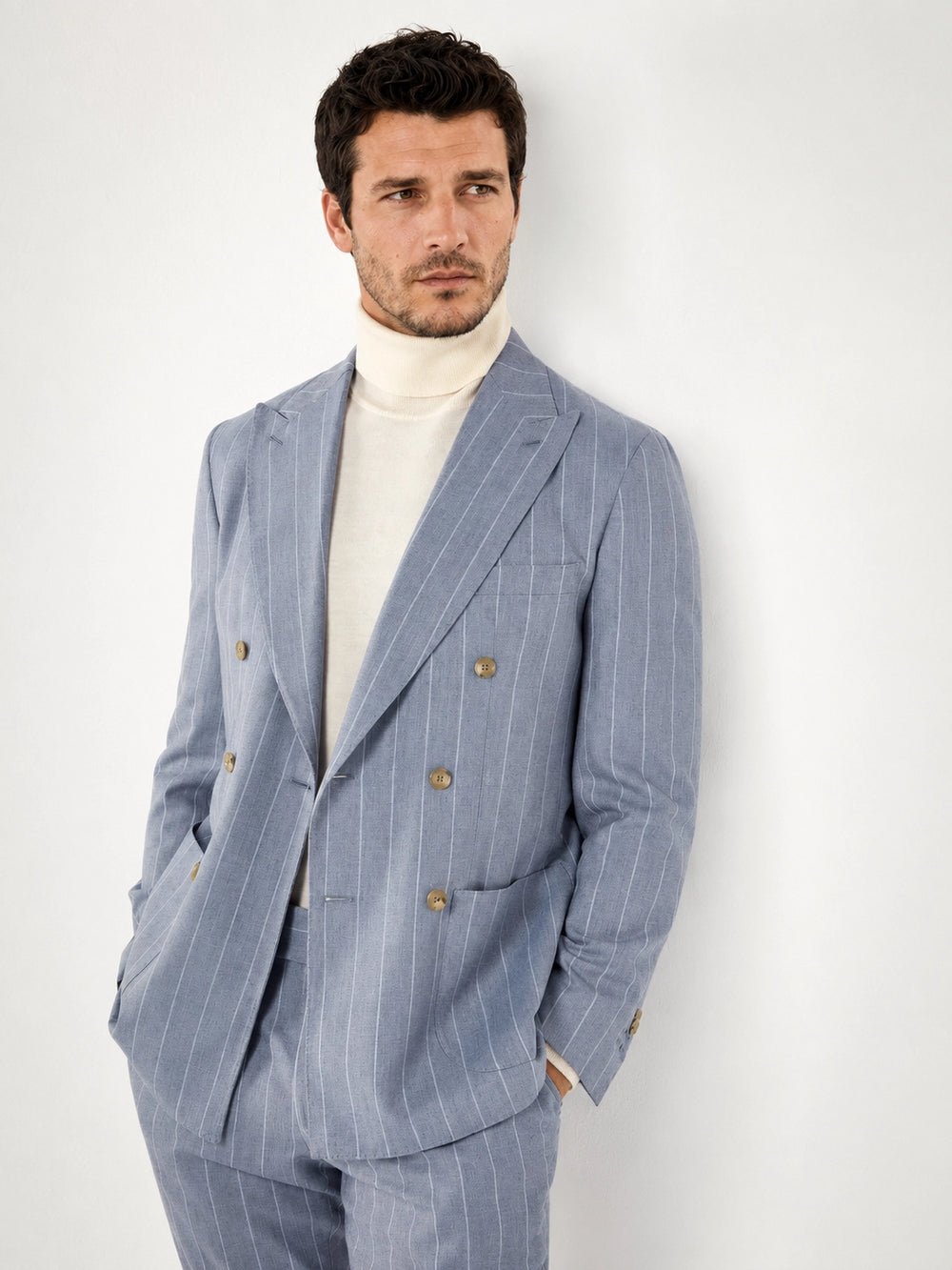 Pini Parma blue striped suit made in italy in wool 