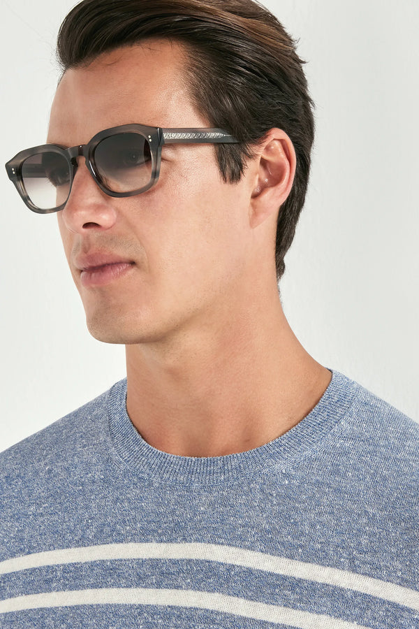 Men Pini Parma light blue striped t-shirt made in Italy by Gran Sasso in linen and cotton 