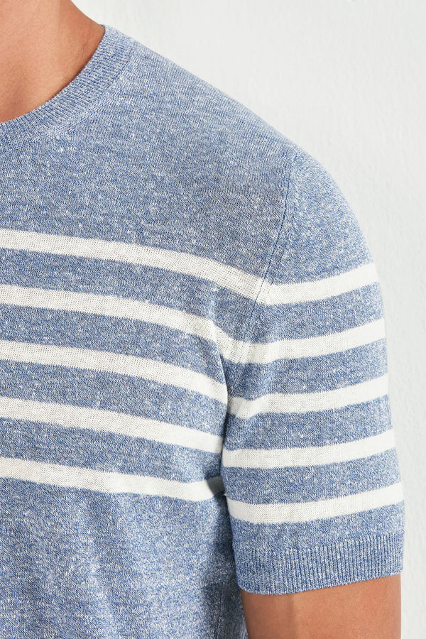 Men Pini Parma light blue striped t-shirt made in Italy by Gran Sasso in linen and cotton 