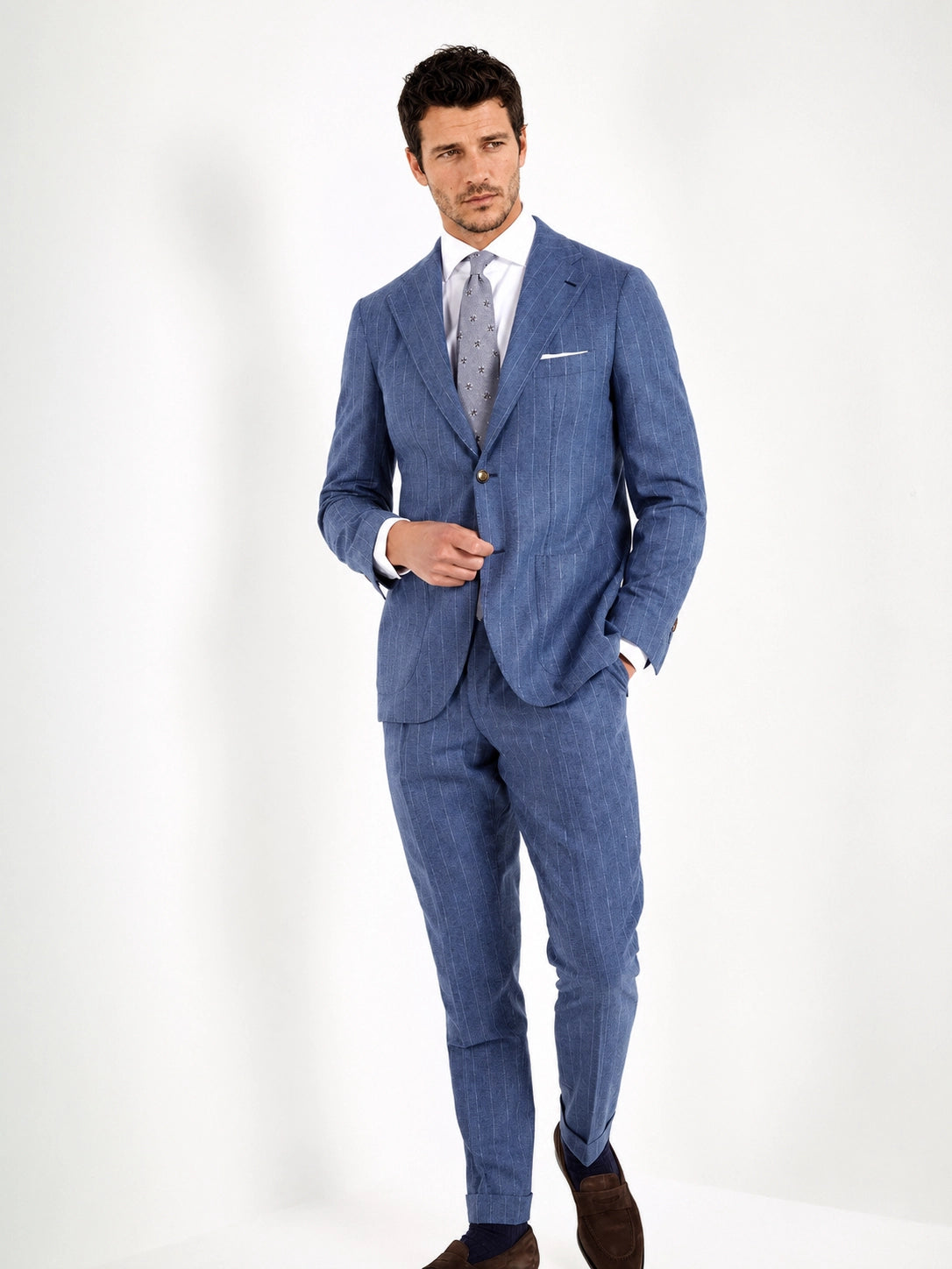 Dusty blue striped suit | Made in Italy