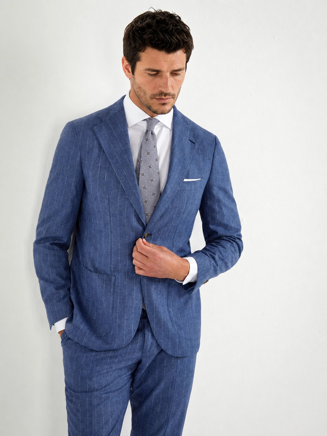 Men Pini Parma striped blue suit made in italy in wool