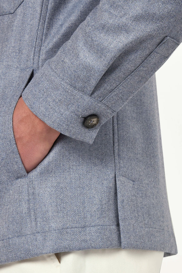 dusty blue shirt jacket, men's wool cashmere jacket, italian shirt jacket, blue overshirt jacket, luxury men's jacket, elegant men's overshirt, refined shirt jacket, tailored blue jacket, premium italian jacket, sophisticated men's overshirt, timeless italian jacket, upscale men's overshirt, classic blue jacket, italian craftsmanship jacket, premium men's wool cashmere jacket, refined italian shirt jacket