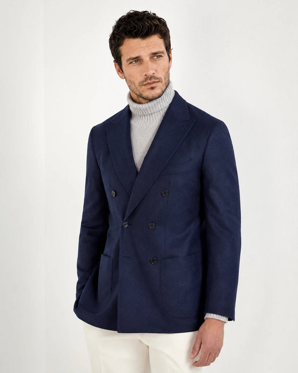 Blue flannel double breasted jacket - Made in Italy