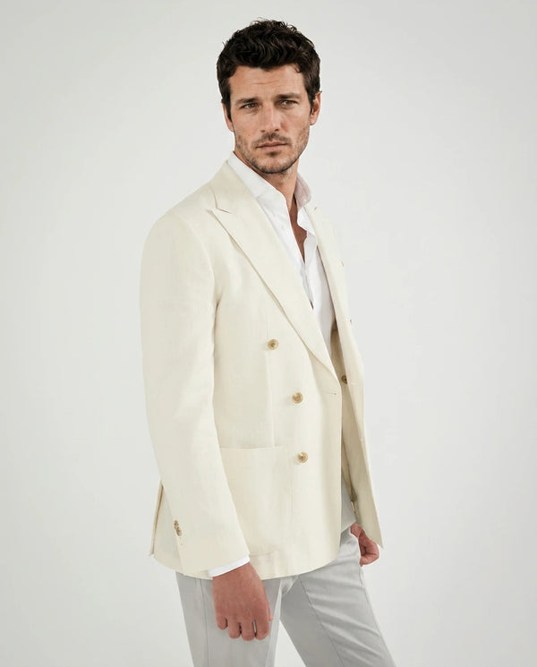 Men Pini Parma off-white double breasted jacket made in italy in wool, silk and linen 