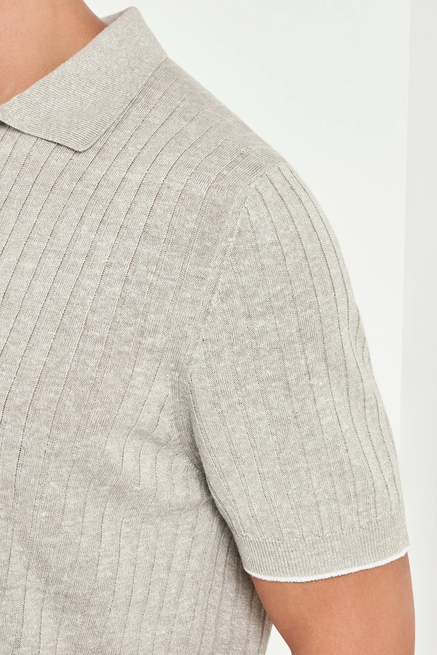 Polo côtelé en coton et lin écru - Made in Italy