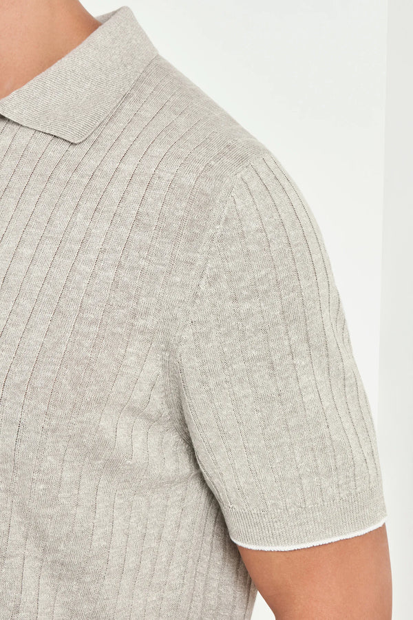 Polo en coton écru et lin côtelé - Made in Italy