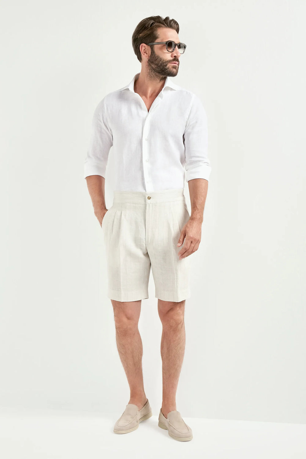 Men Pini Parma écru or beige relaxed shorts made in italy in linen 