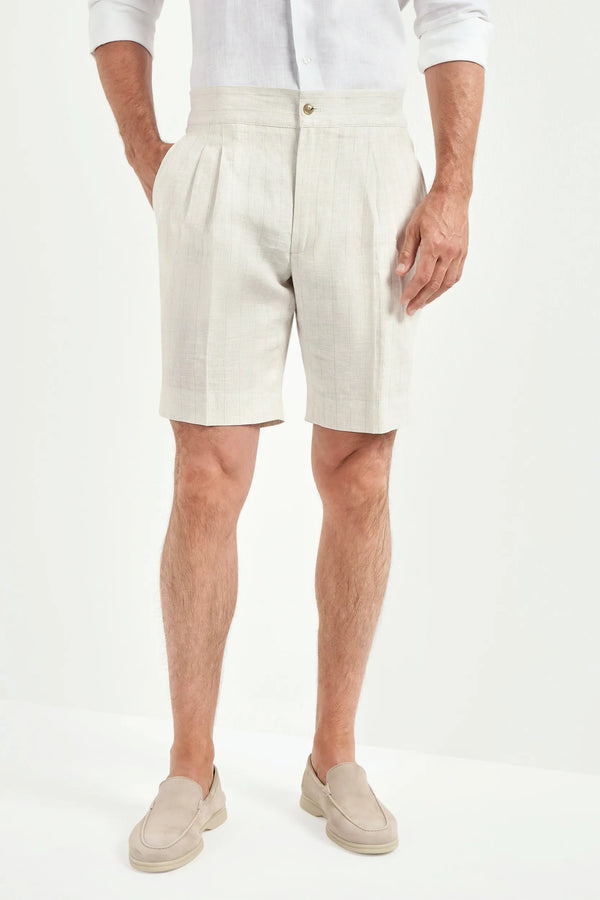 Men Pini Parma écru or beige relaxed shorts made in italy in linen 