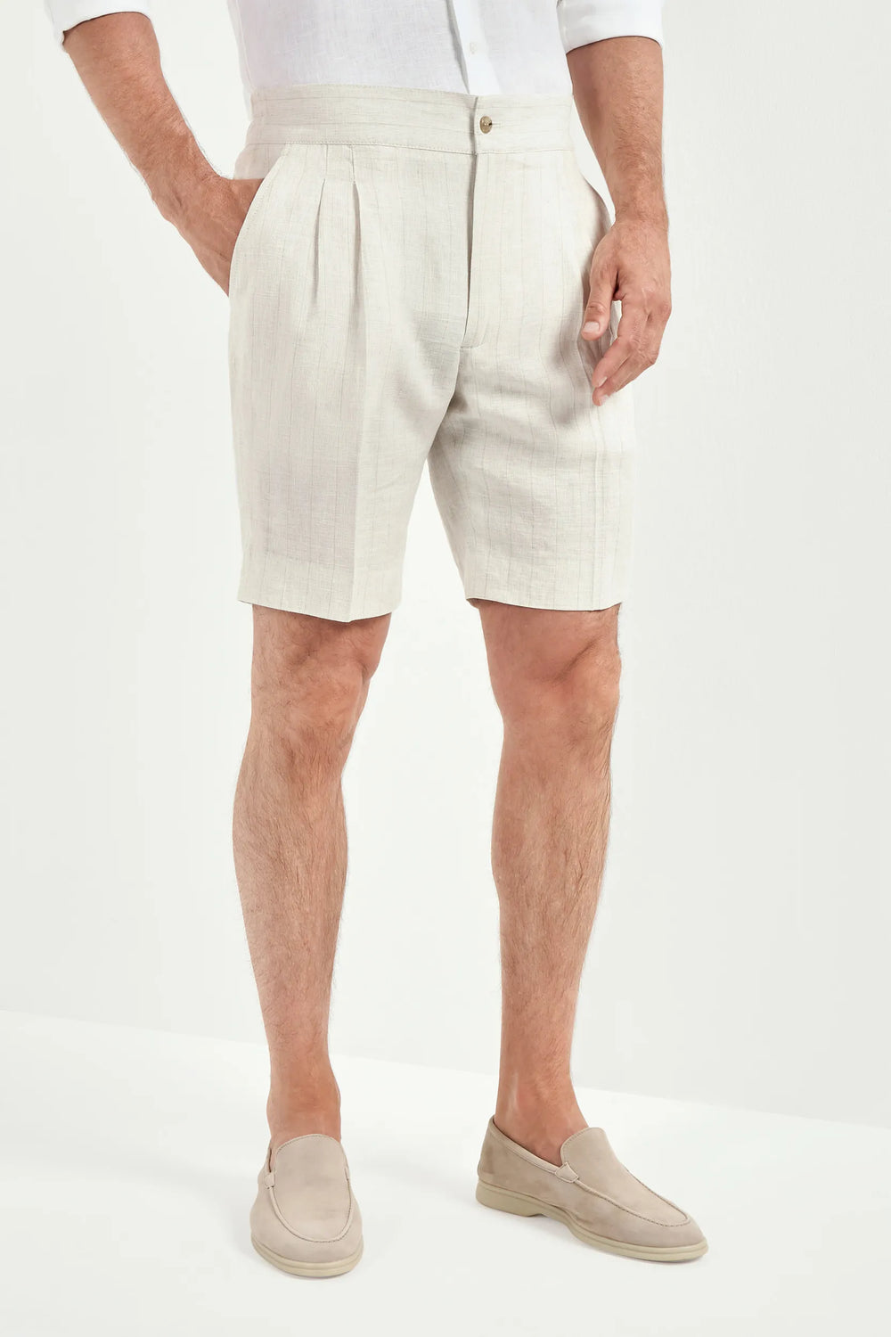 Men Pini Parma écru or beige relaxed shorts made in italy in linen 