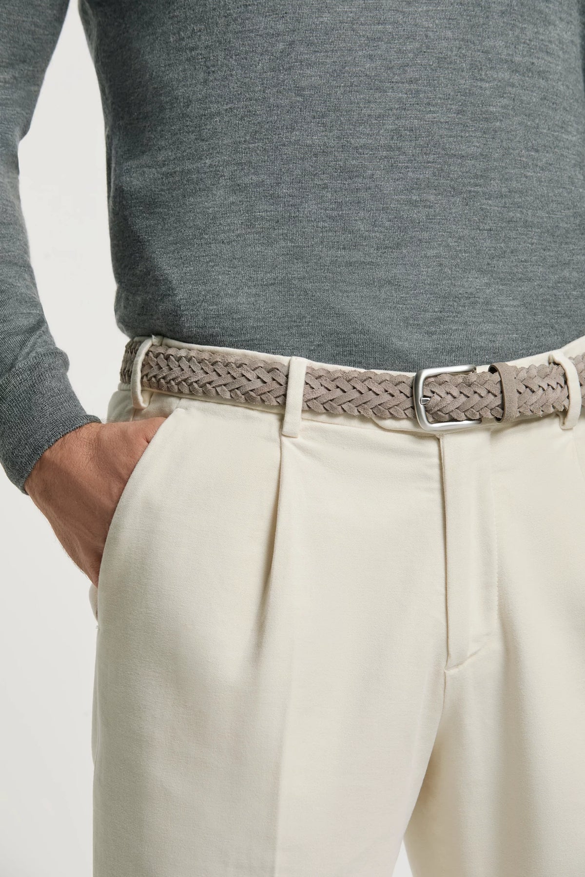 men pini parma greige braided suede belt made in italy in nabuk leather 