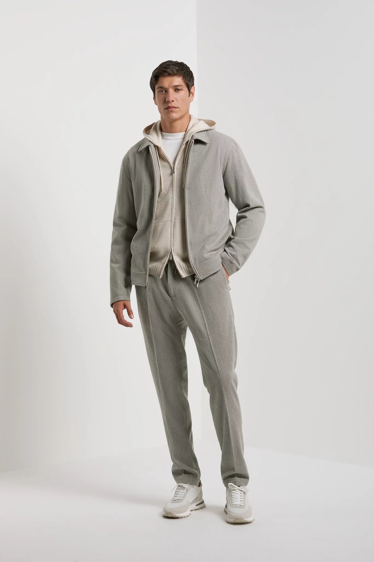 Men Pini Parma Made in Italy grey ribbed wool cashemere trousers