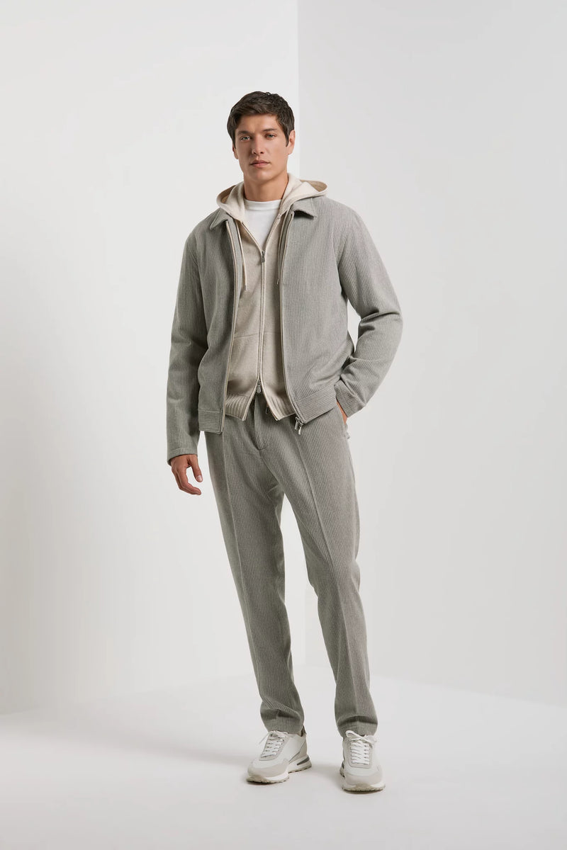 Men Pini Parma Made in Italy grey ribbed wool cashemere trousers