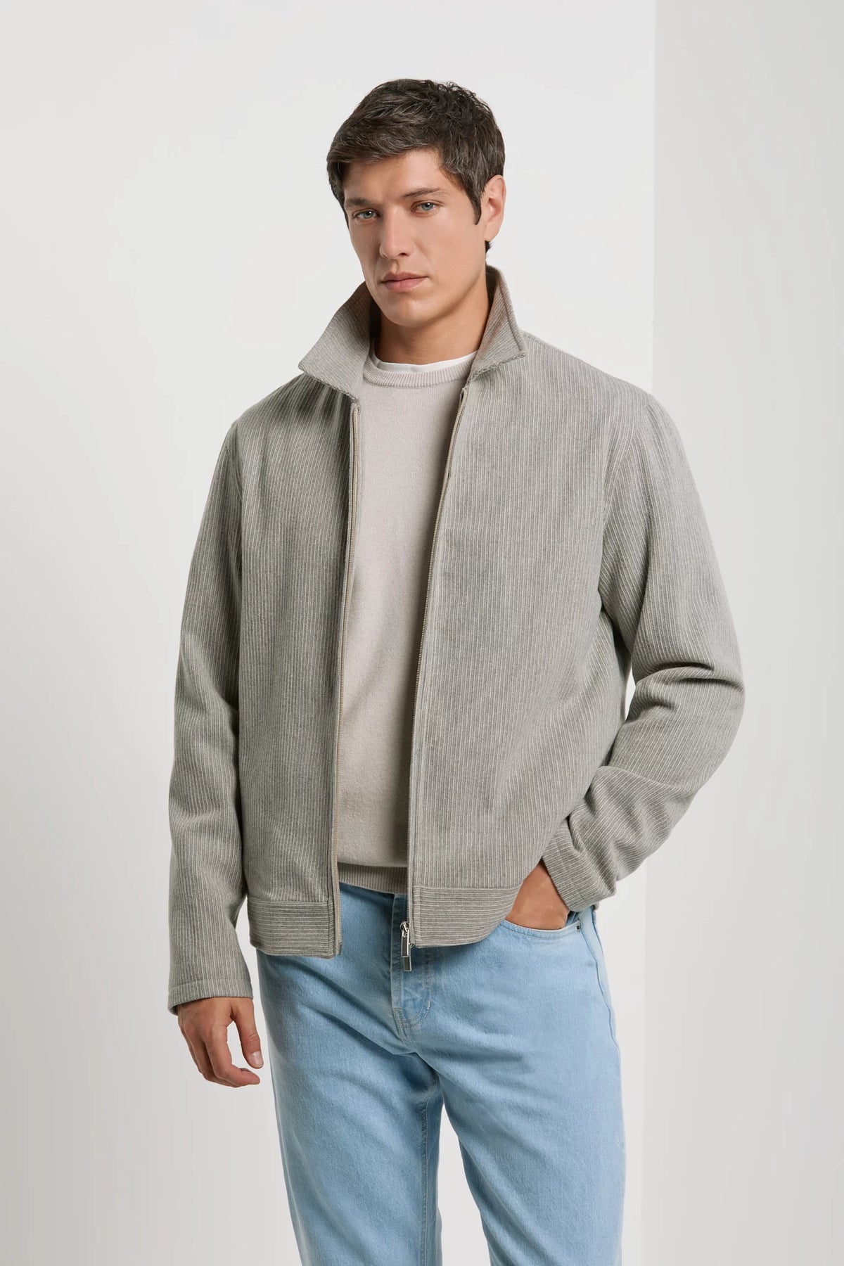 Men Pini Parma Made in Italy ribbed grey jacket winter