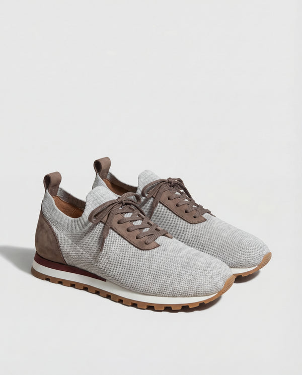 men Pini Parma grey and brown knitted sneakers made in italy in leather 