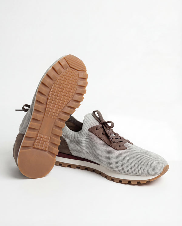 men Pini Parma grey and brown knitted sneakers made in italy in leather 