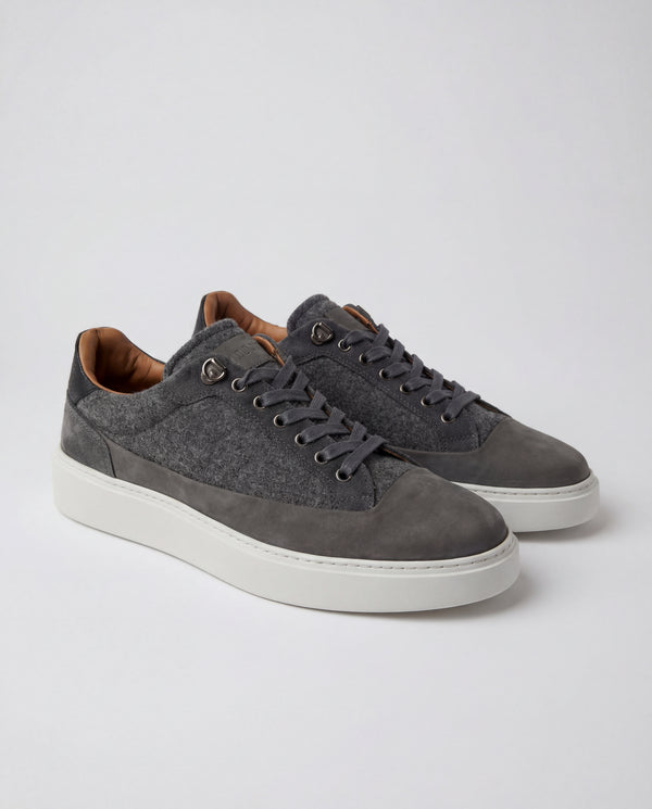 men Pini Parma grey sneakers made in italy in flannel wool and leather 