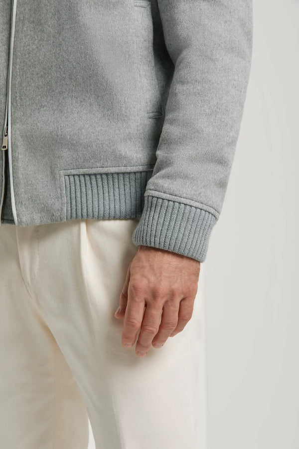 men pini parma grey bomber with mink collar made in italy using Loro Piana wool 