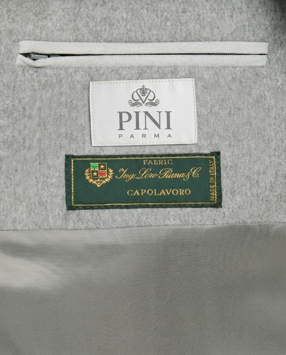 men pini parma grey bomber with mink collar made in italy using Loro Piana wool 