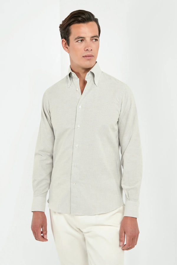 grey striped brushed cotton shirt, men striped cotton shirt, italian brushed cotton shirt, grey striped button down shirt, luxury men's striped cotton shirt, elegant men's button down shirt, refined brushed cotton shirt, tailored grey striped shirt, premium italian cotton shirt, sophisticated men's striped shirt, timeless italian button down shirt, upscale men's cotton shirt, classic grey striped shirt, italian craftsmanship button down shirt, premium men's striped shirt