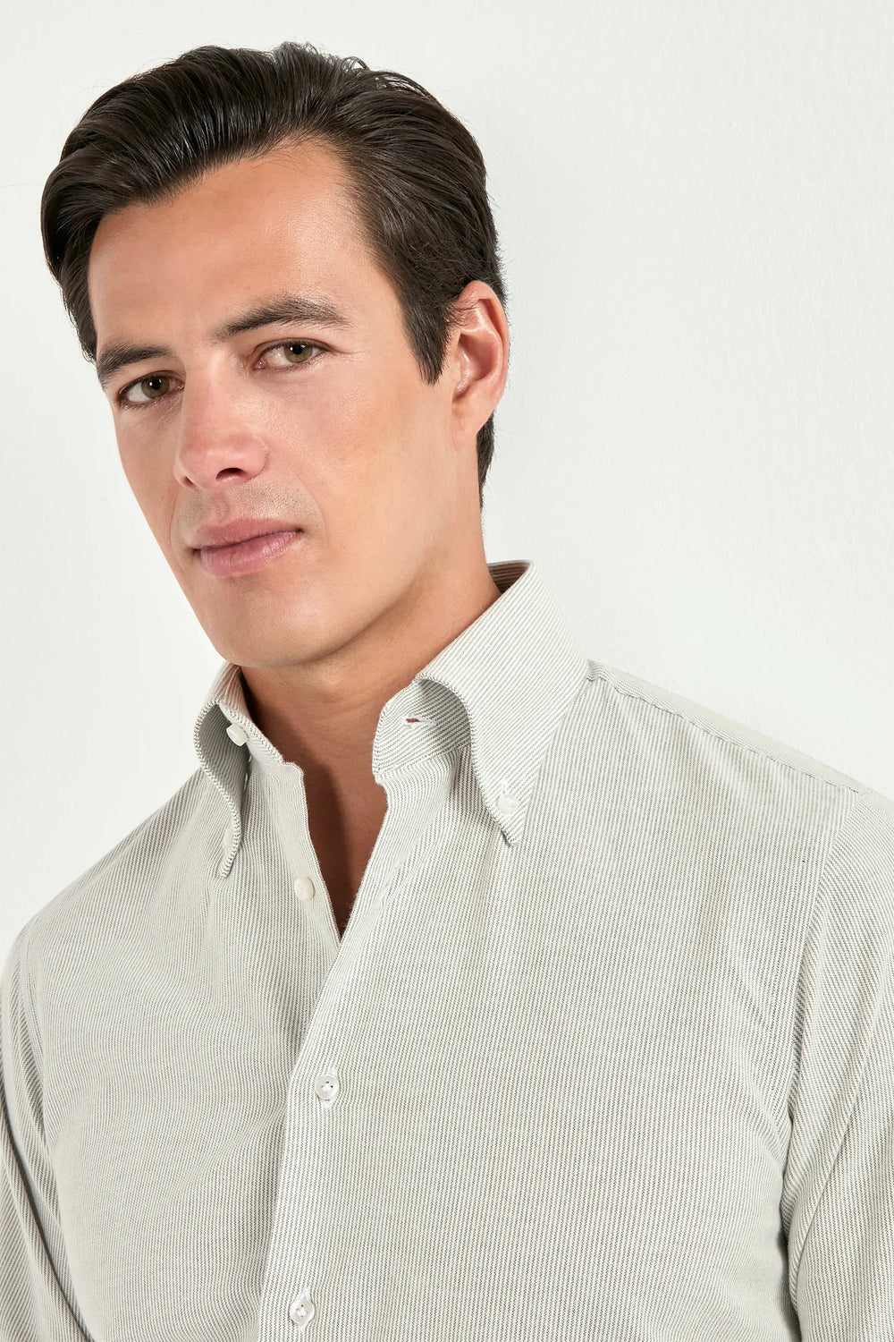 grey striped brushed cotton shirt, men striped cotton shirt, italian brushed cotton shirt, grey striped button down shirt, luxury men's striped cotton shirt, elegant men's button down shirt, refined brushed cotton shirt, tailored grey striped shirt, premium italian cotton shirt, sophisticated men's striped shirt, timeless italian button down shirt, upscale men's cotton shirt, classic grey striped shirt, italian craftsmanship button down shirt, premium men's striped shirt