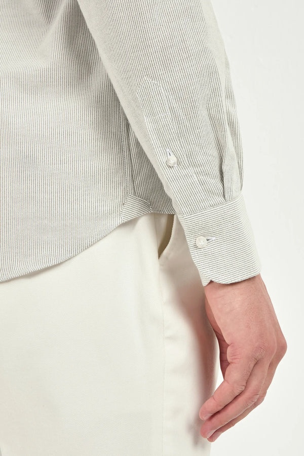 grey striped brushed cotton shirt, men striped cotton shirt, italian brushed cotton shirt, grey striped button down shirt, luxury men's striped cotton shirt, elegant men's button down shirt, refined brushed cotton shirt, tailored grey striped shirt, premium italian cotton shirt, sophisticated men's striped shirt, timeless italian button down shirt, upscale men's cotton shirt, classic grey striped shirt, italian craftsmanship button down shirt, premium men's striped shirt