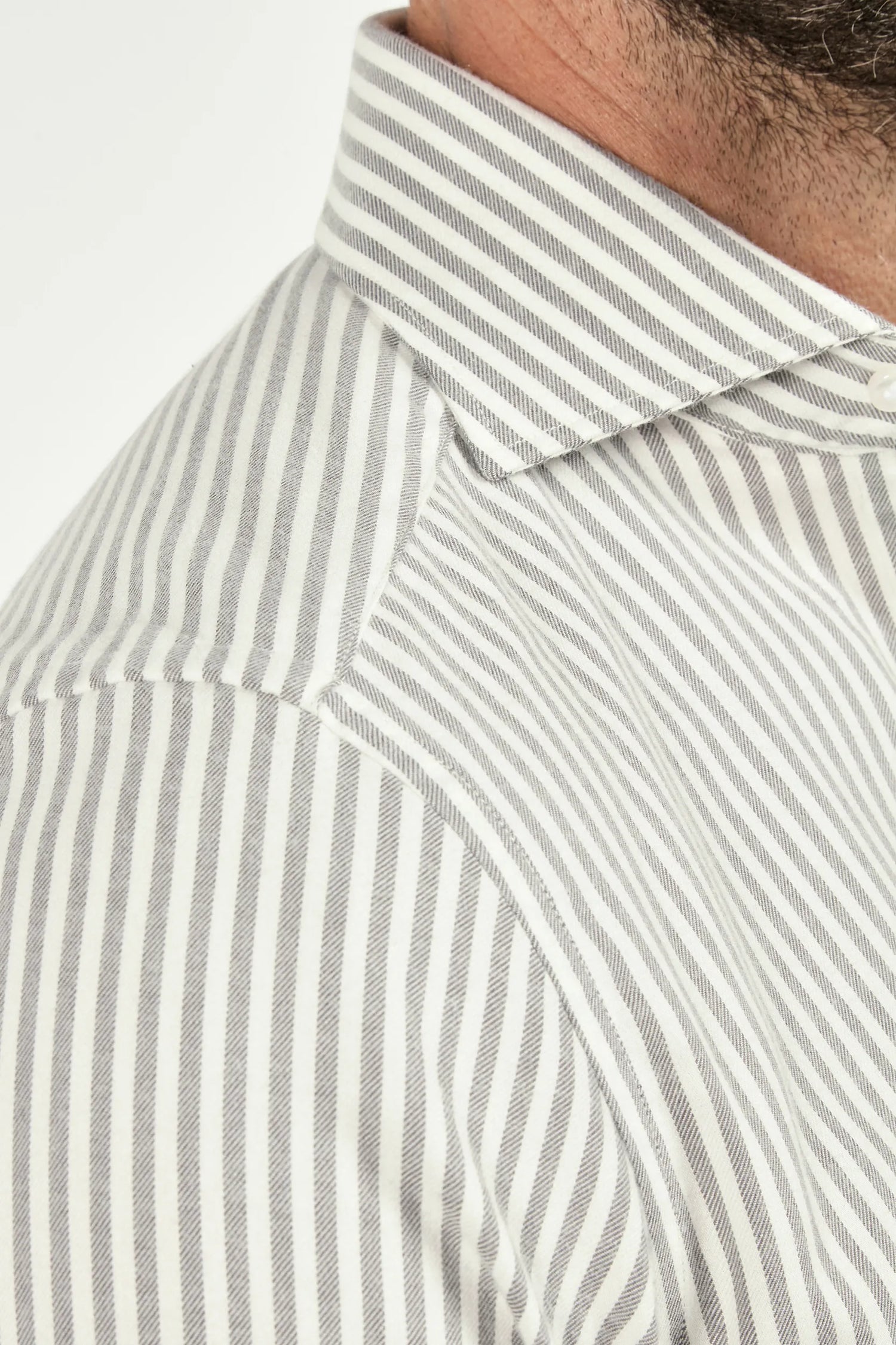 grey striped cotton cashmere shirt, men cotton cashmere shirt, italian cotton cashmere shirt, grey striped cashmere shirt, luxury men's cotton cashmere shirt, elegant men's cashmere shirt, refined cotton cashmere shirt, tailored grey striped shirt, premium italian cotton cashmere shirt