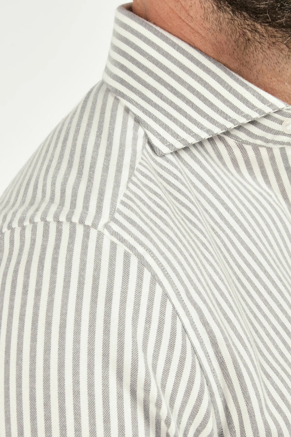 grey striped cotton cashmere shirt, men cotton cashmere shirt, italian cotton cashmere shirt, grey striped cashmere shirt, luxury men's cotton cashmere shirt, elegant men's cashmere shirt, refined cotton cashmere shirt, tailored grey striped shirt, premium italian cotton cashmere shirt