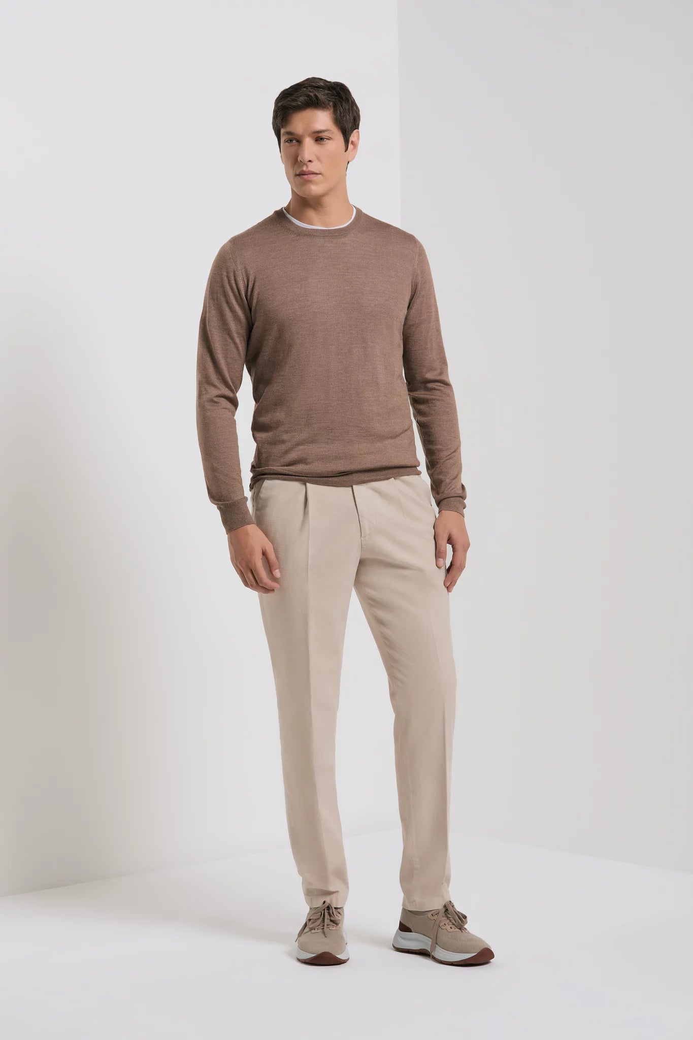 men pini parma x gran sasso hazelnut round neck made in italy in wool and silk