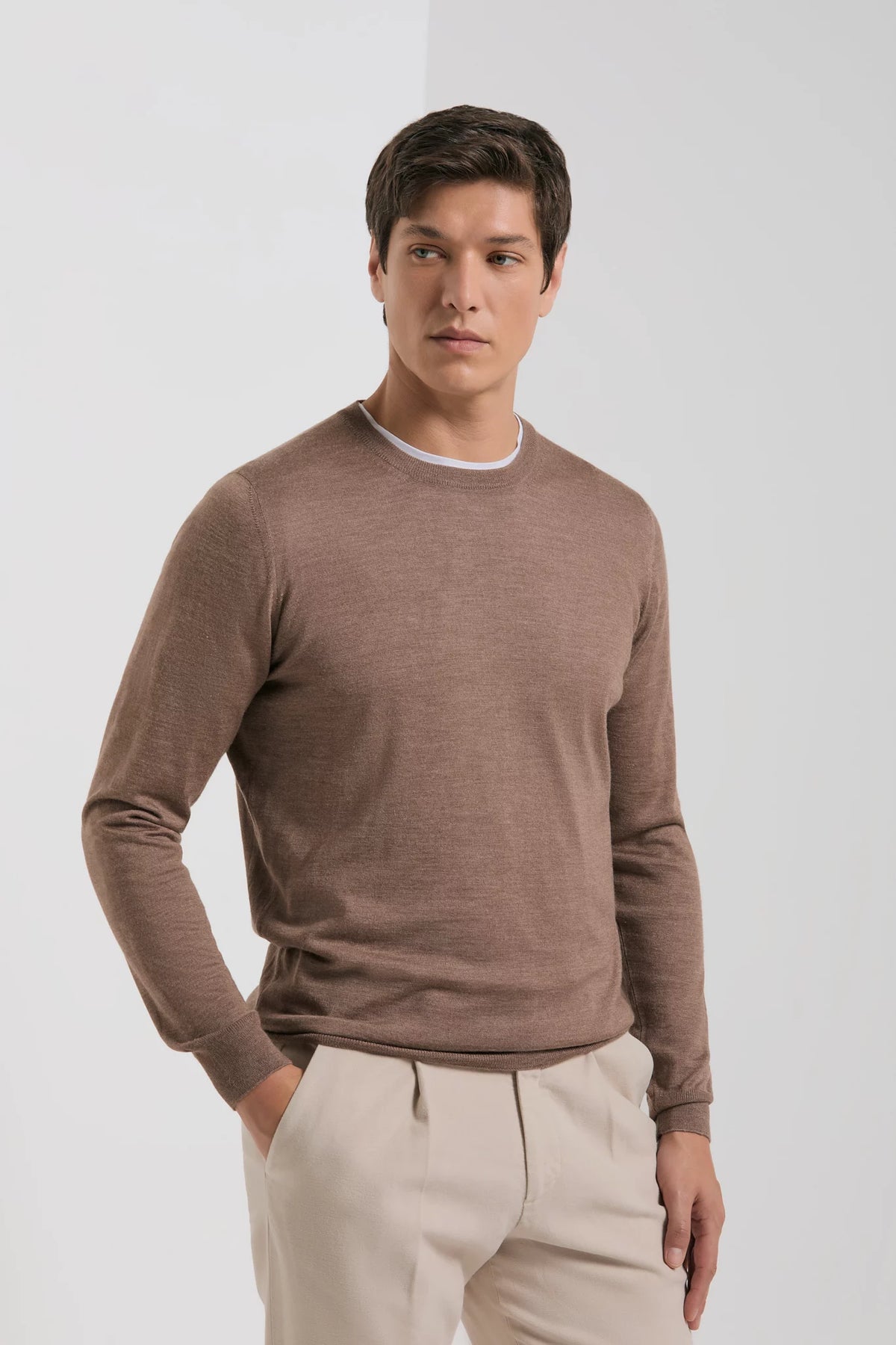 men pini parma x gran sasso hazelnut round neck made in italy in wool and silk