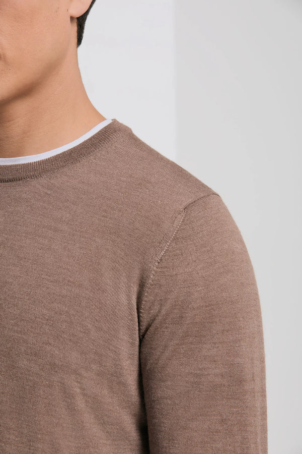 men pini parma x gran sasso hazelnut round neck made in italy in wool and silk