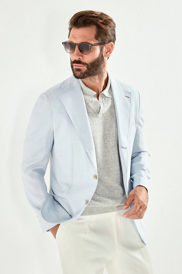 men Pini Parma light blue neapolitan jacket made in italy in a mix of wool, silk and linen