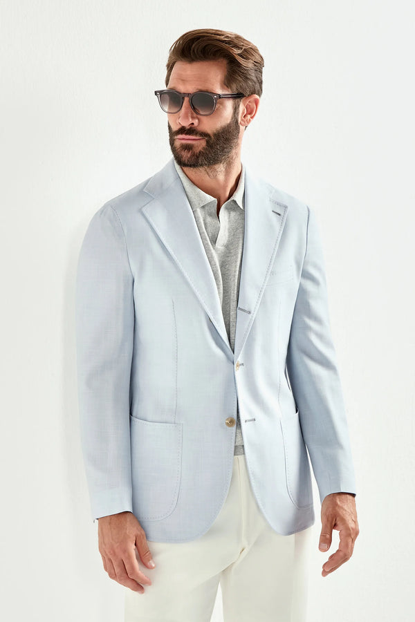 men Pini Parma light blue neapolitan jacket made in italy in a mix of wool, silk and linen