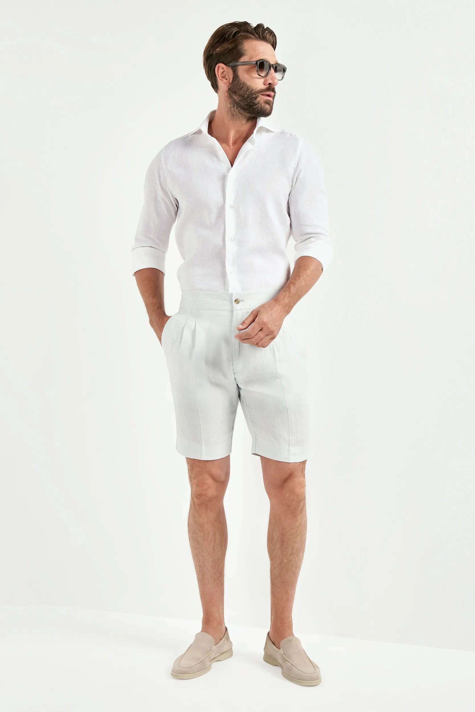 Men Pini Parma light blue relaxed shorts made in italy in linen 