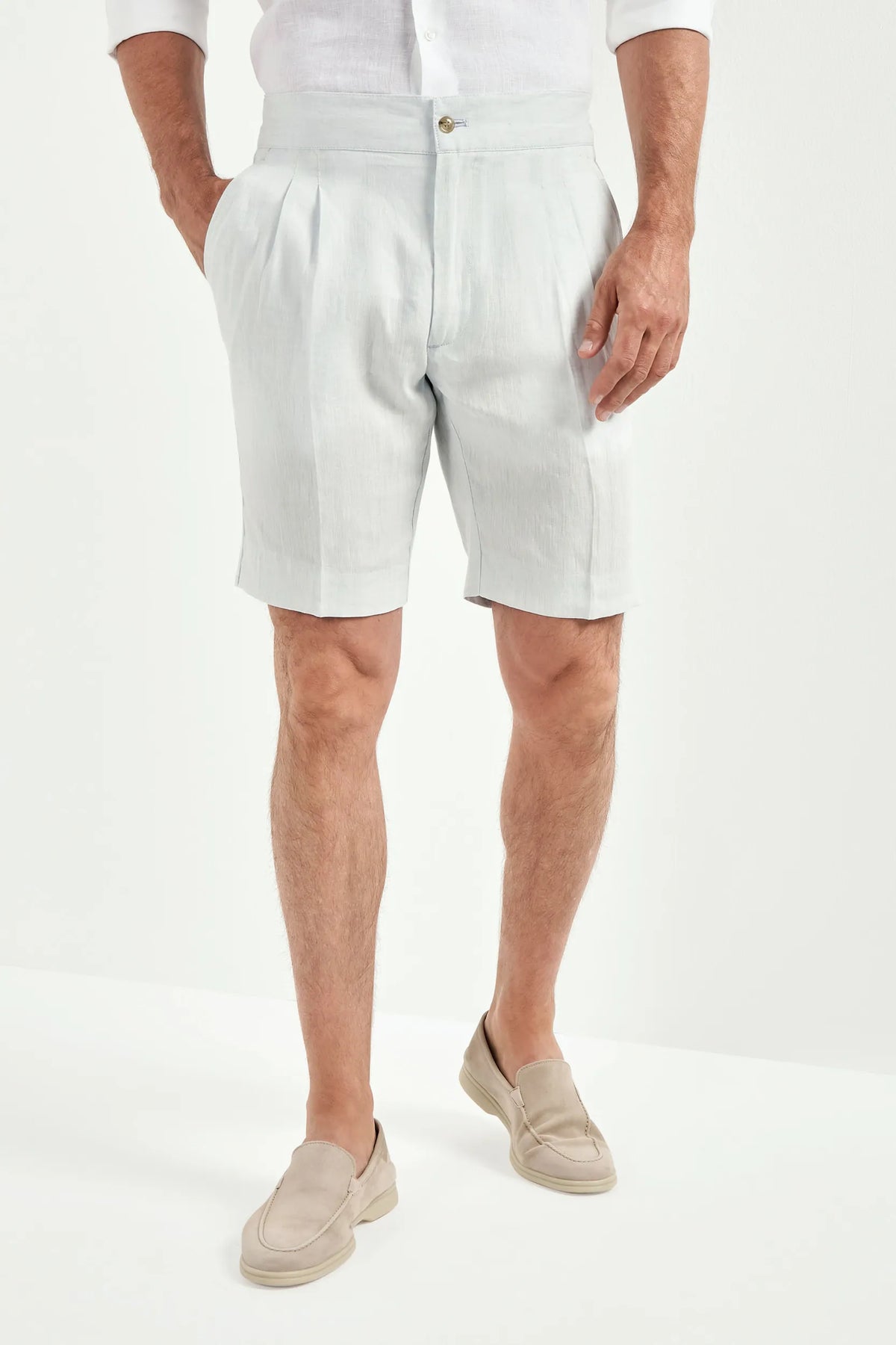 Men Pini Parma light blue relaxed shorts made in italy in linen 