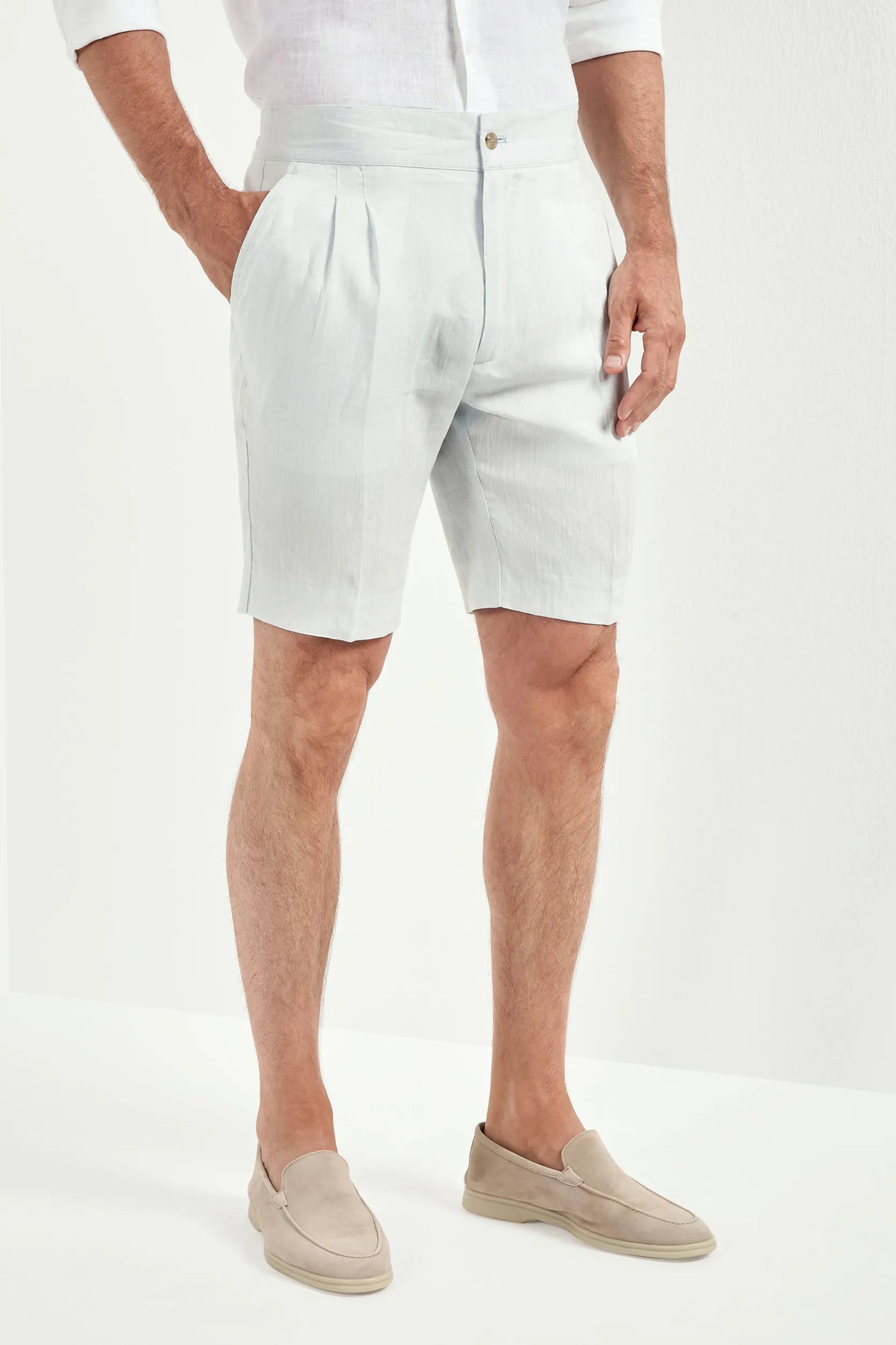 Men Pini Parma light blue relaxed shorts made in italy in linen 