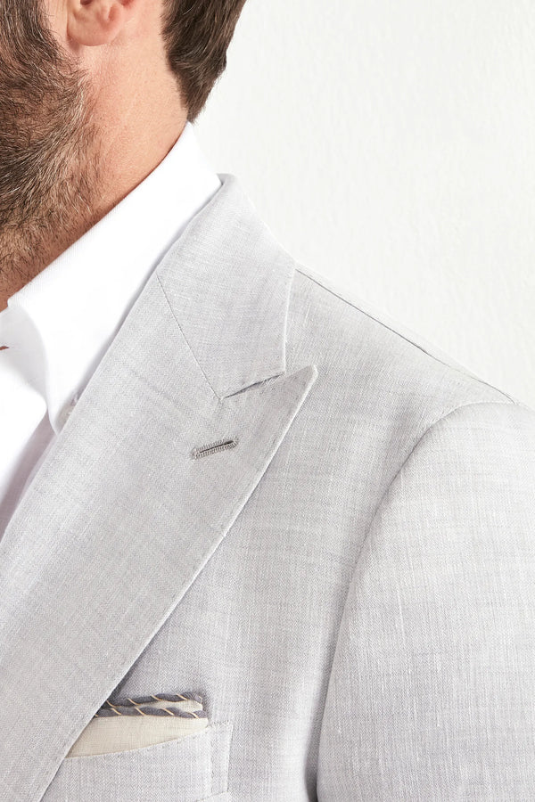Men Pini Parma double breasted suit color light grey made in italy in a blend of linen and wool 