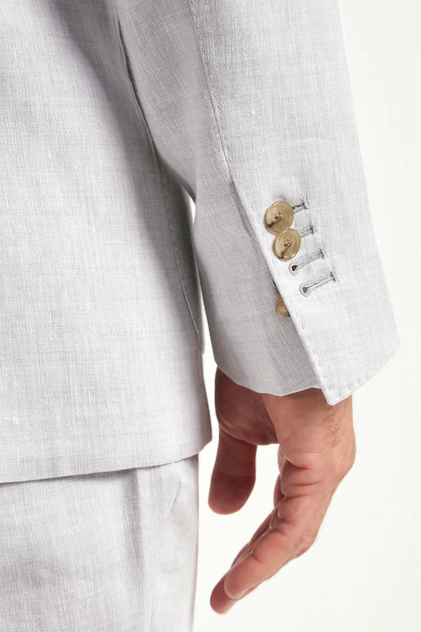 Men Pini Parma double breasted suit color light grey made in italy in a blend of linen and wool 