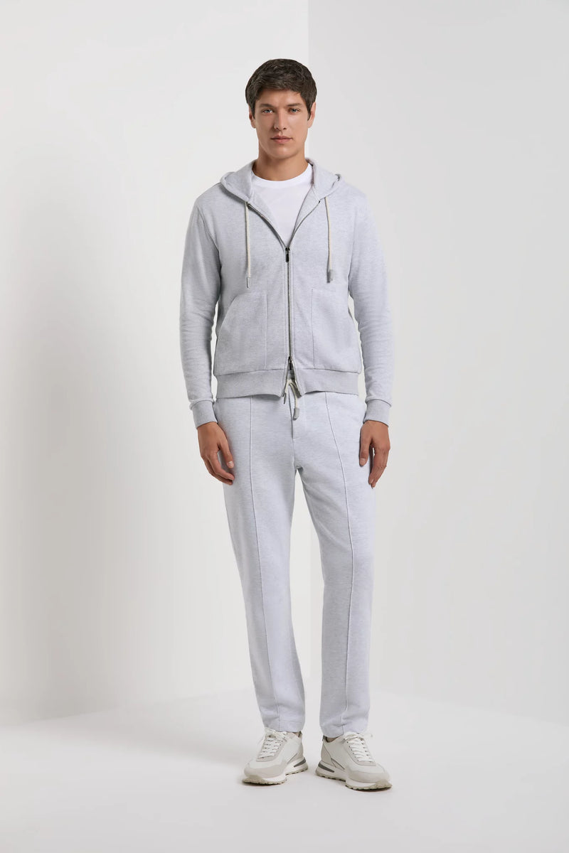 Pini Parma made in Italy men ice grey herringbone jersey zip hoodie