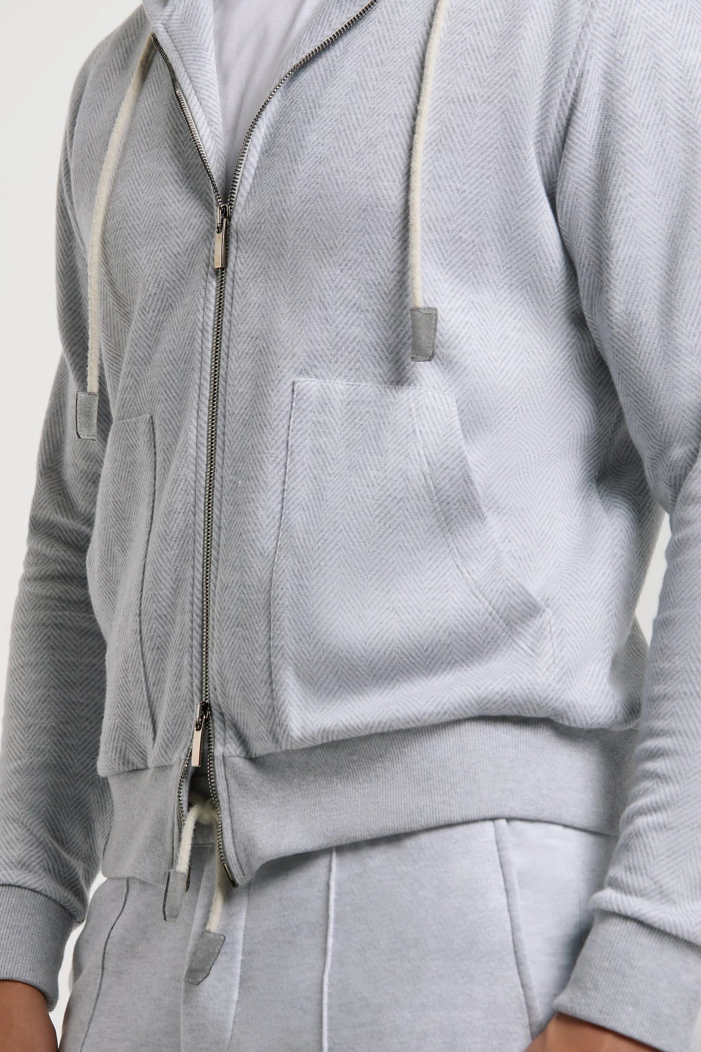 Pini Parma made in Italy men ice grey herringbone jersey zip hoodie