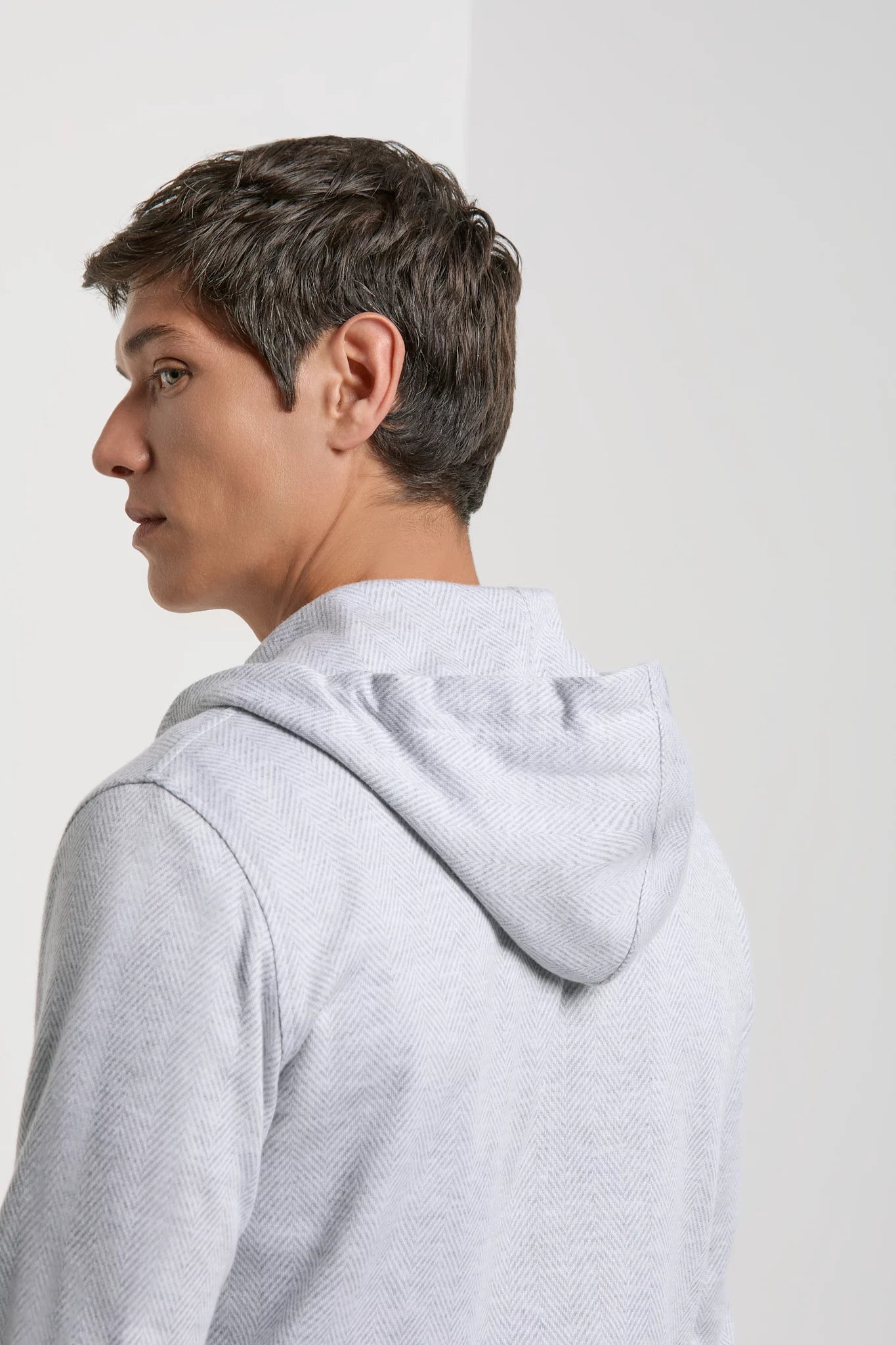 Pini Parma made in Italy men ice grey herringbone jersey zip hoodie