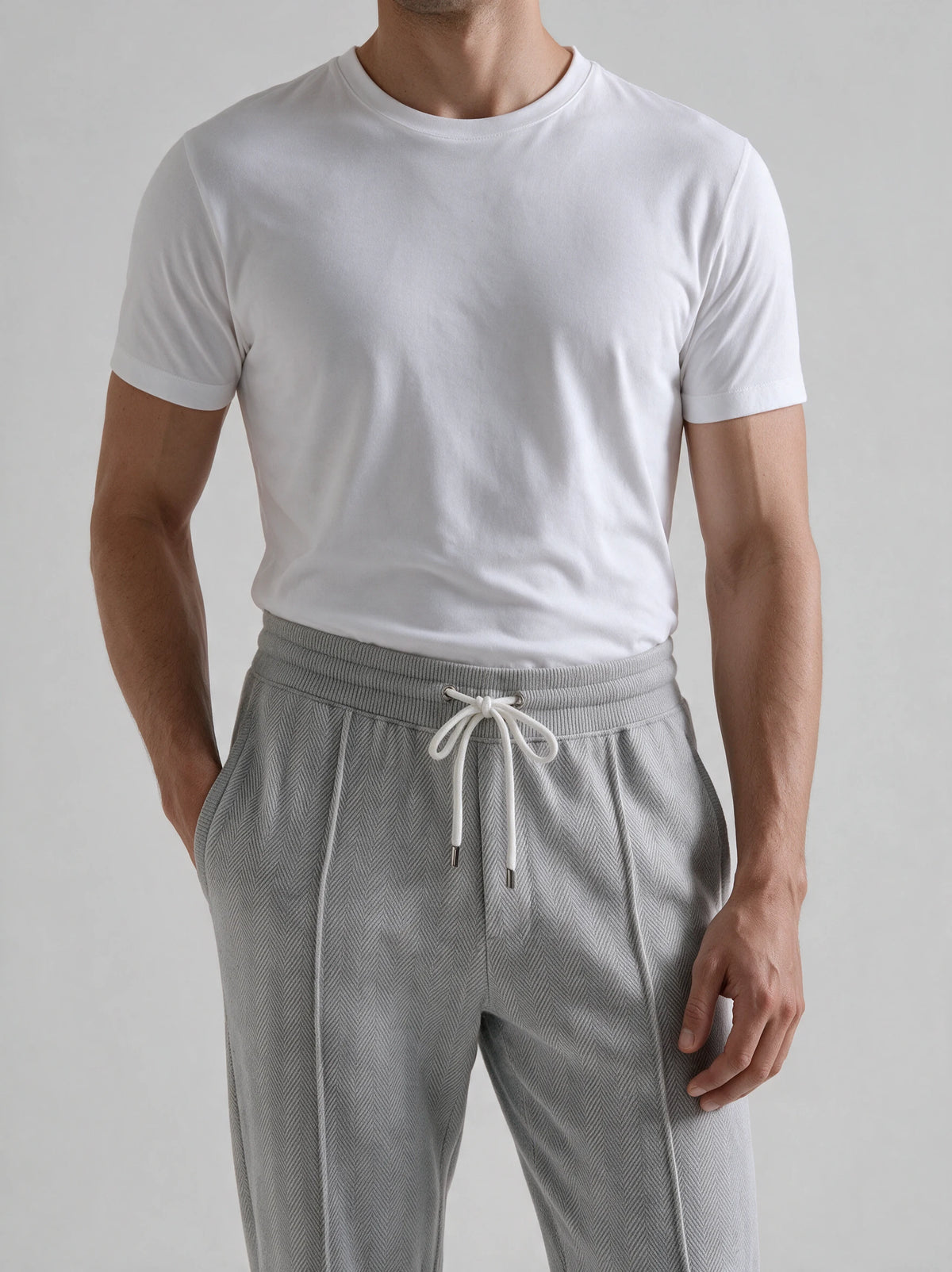 Ice grey herringbone jersey jogger pants - Made in Italy