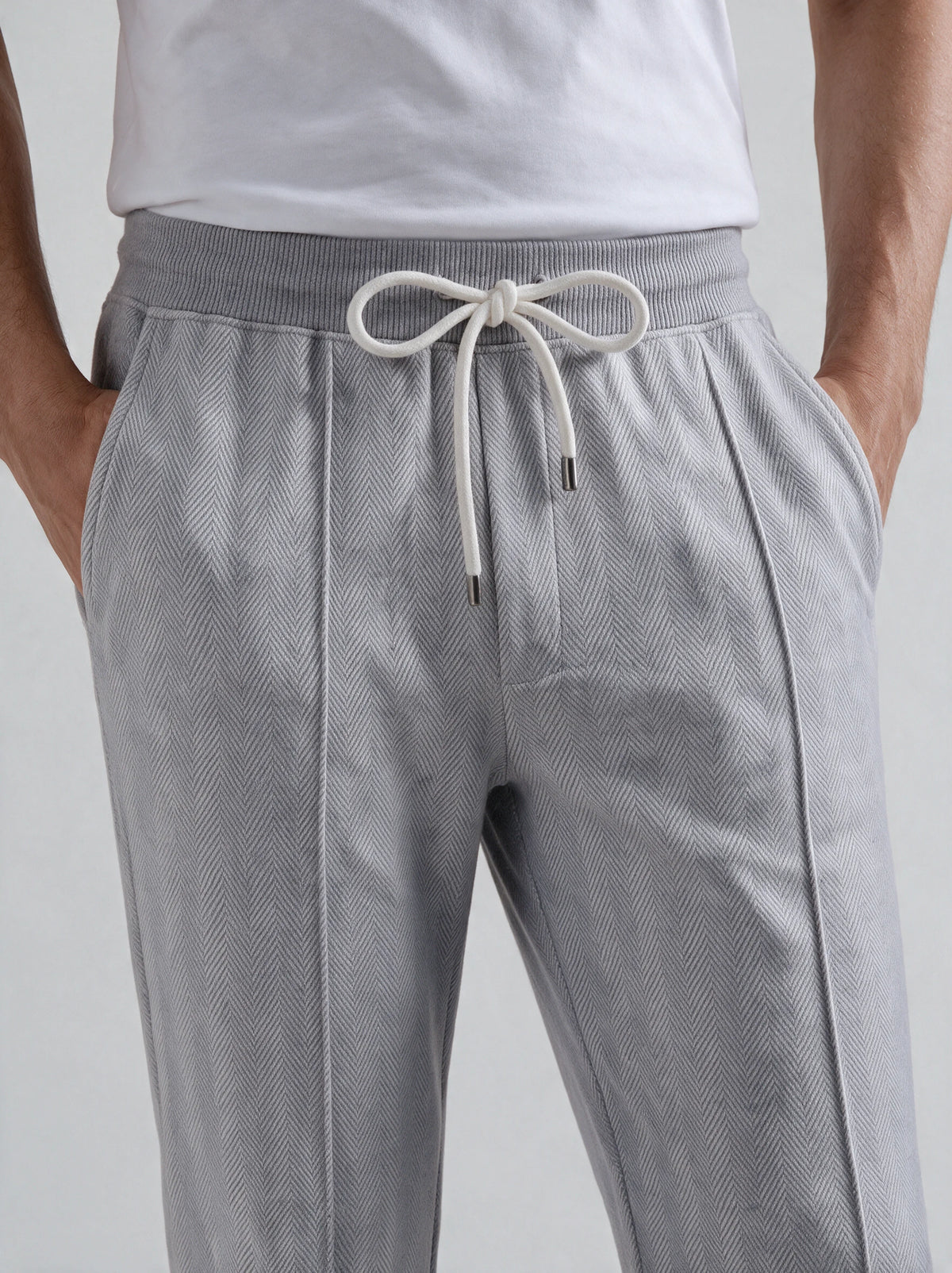 Ice grey herringbone jersey jogger pants - Made in Italy