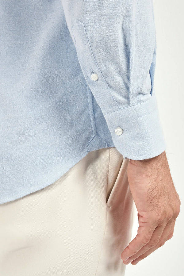 Chemise à col boutonné en oxford à rayures bleu clair - Fabriquée en Italie