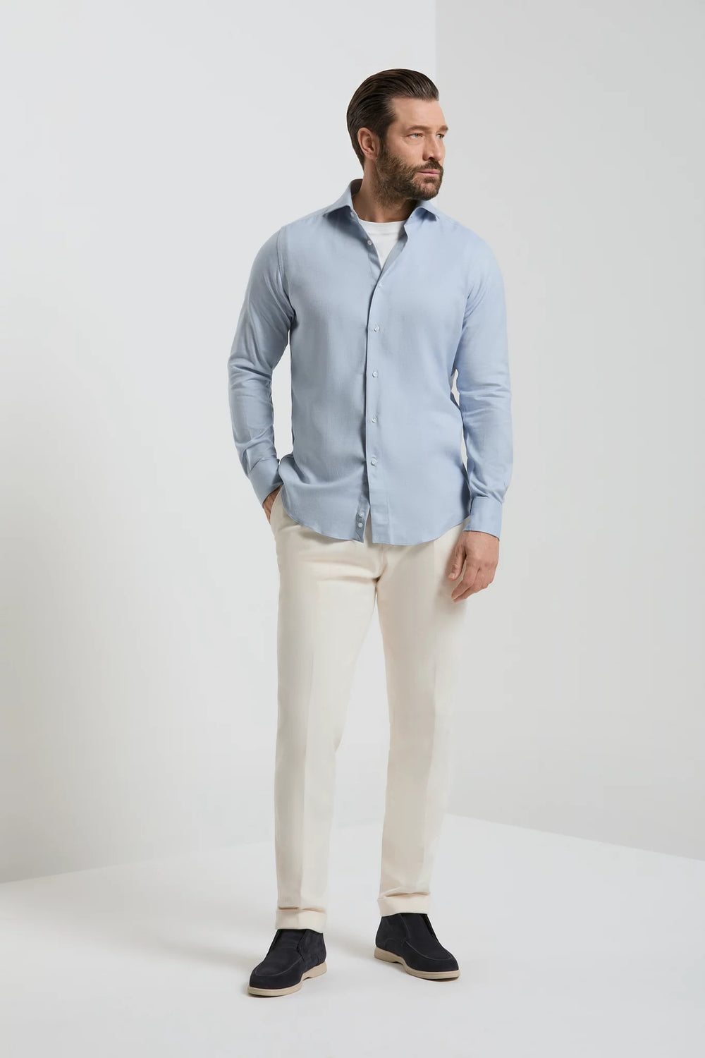 men pini parma light blue shirt made in italy in cotton and tencel 