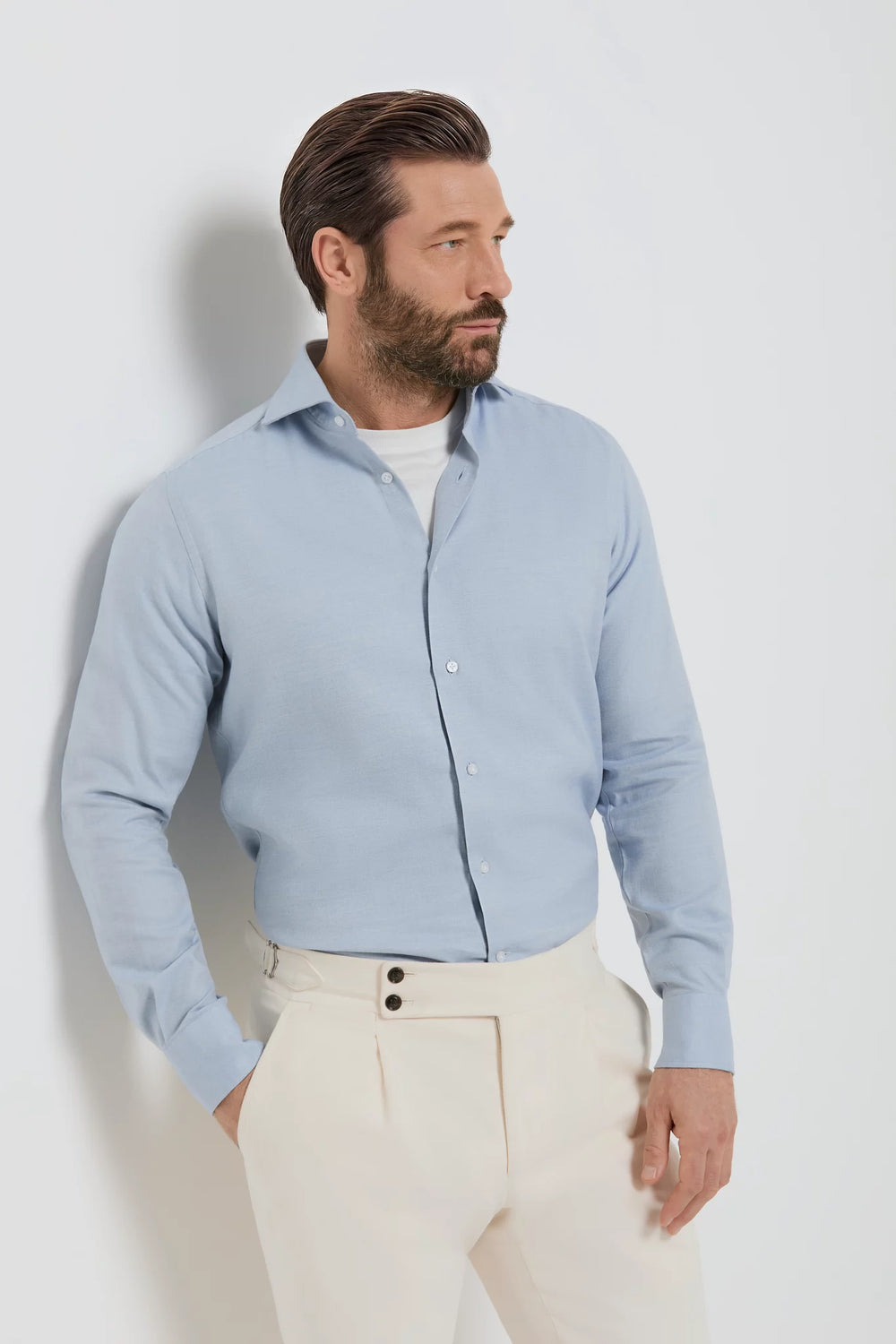 men pini parma light blue shirt made in italy in cotton and tencel 