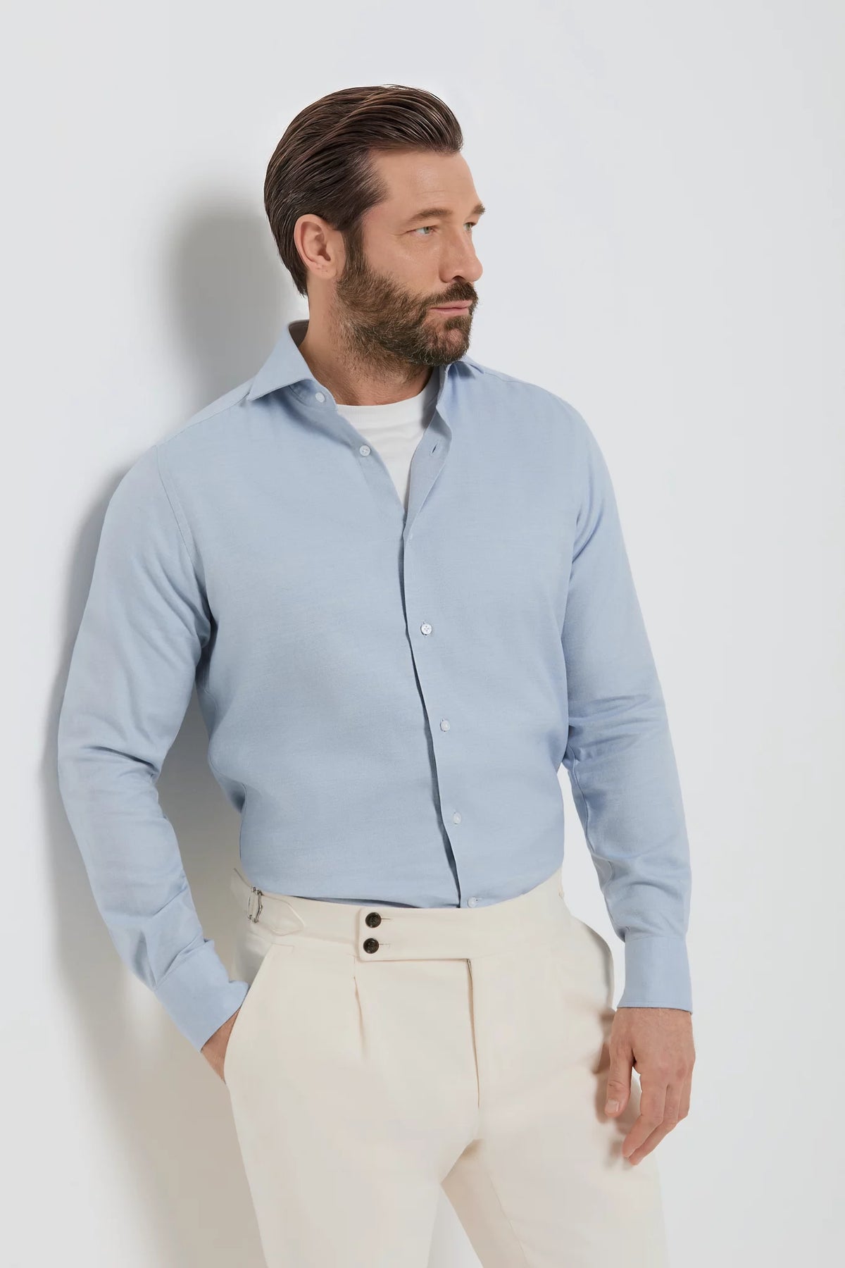 men pini parma light blue shirt made in italy in cotton and tencel 