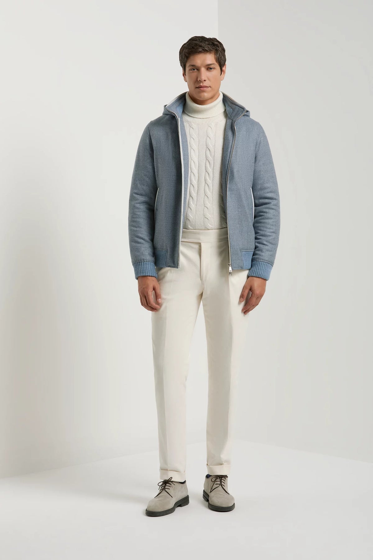 Pini Parma Made in Italy men light blue hooded bomber winter outwear